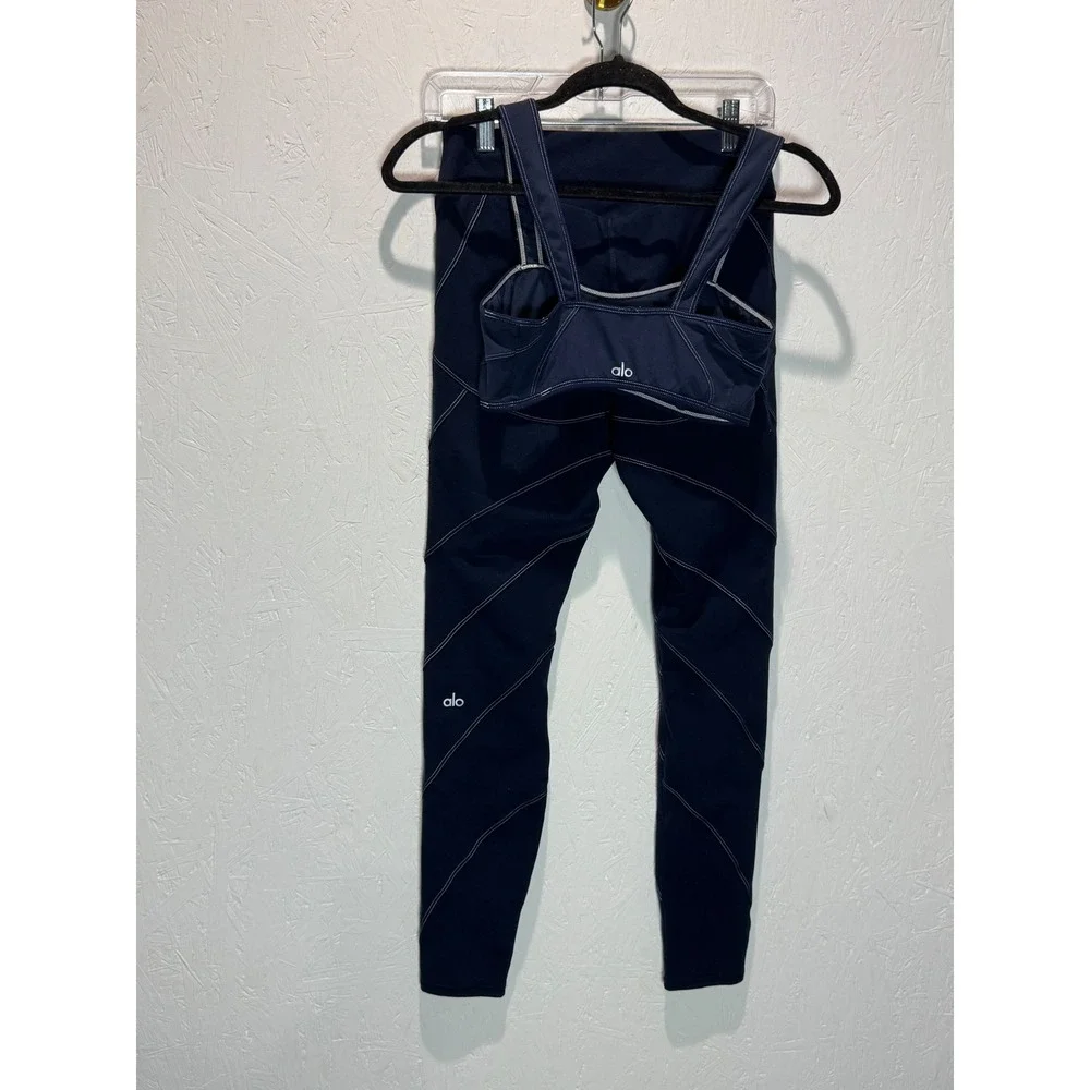 Alo Yoga Alosoft Sunray Bra and High Waist Legging Set Navy Blue Medium
